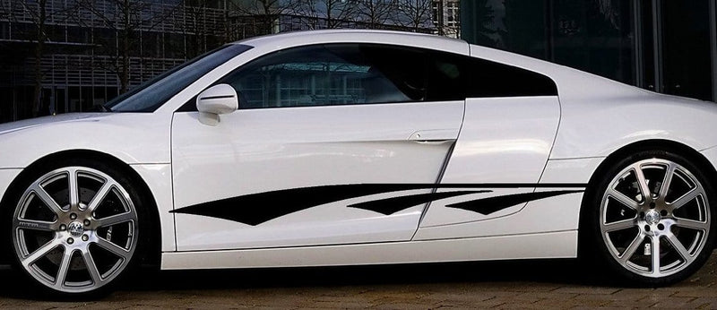 black vinyl decal stripes on white car